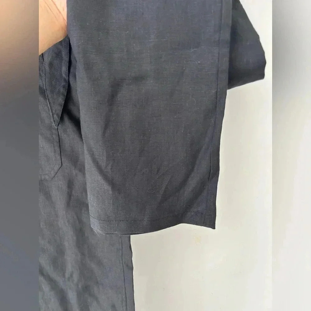 Oui 100% Linen Wide Leg Pants Black Tie Waist Relaxed Minimalist EU Size 6 - Picture 5 of 11